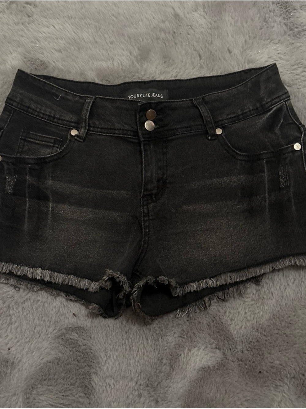 Black Frayed Hem Denim Shorts